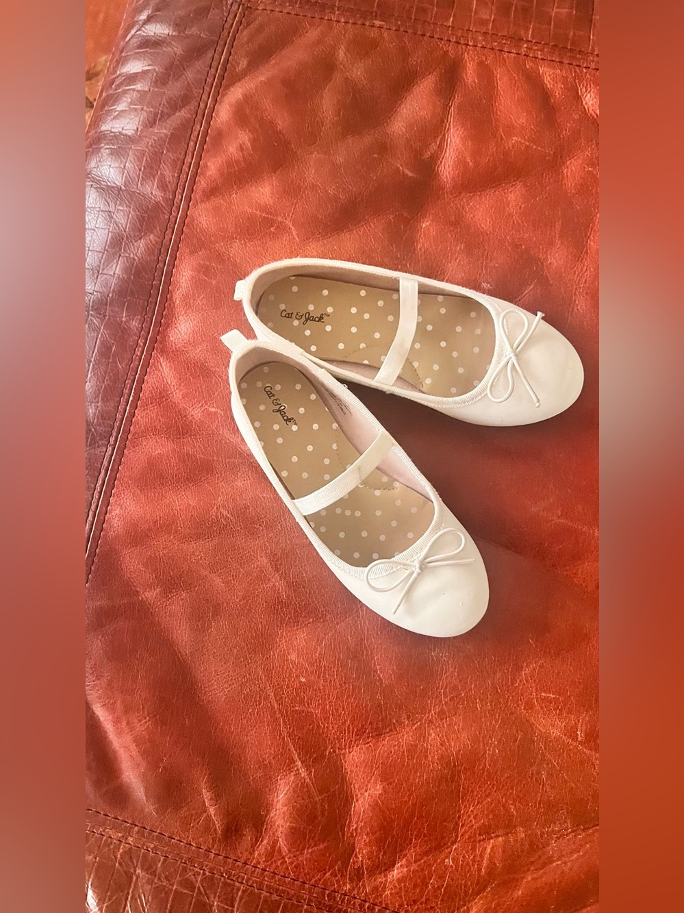 Cat & Jack Girls' White Bow Ballet Flats with Polka Dot Insole